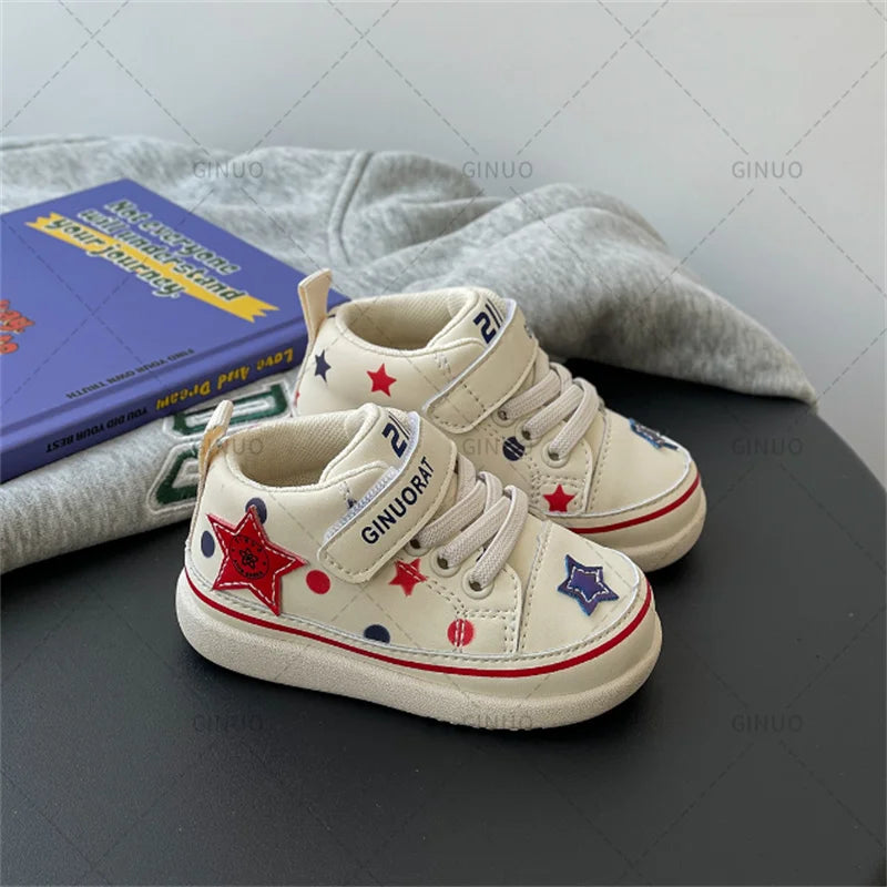 Kid's Leather Round Toe  Hook Loop Closure Casual Wear Sneakers