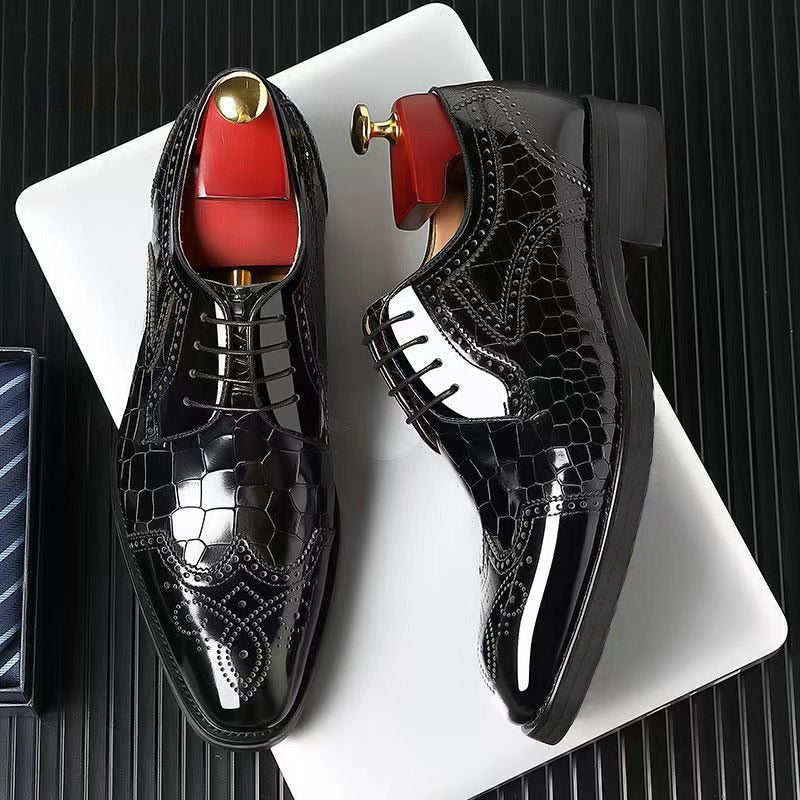 Men's PU Leather Pointed Toe Lace-Up Closure Elegant Oxford Shoes