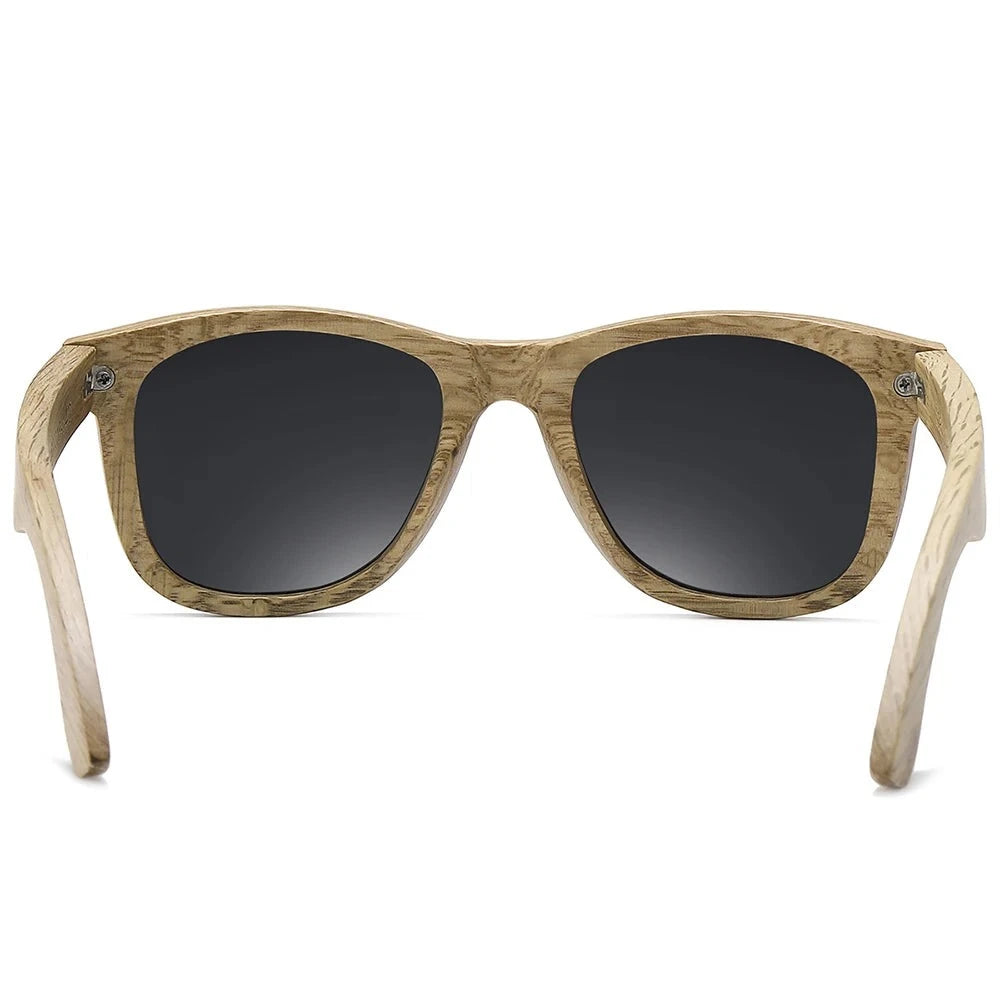 Women's Wooden Frame Polaroid Lens Square Shaped Sunglasses