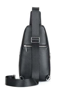 Men's Genuine Leather Zipper Closure Solid Pattern Shoulder Bag