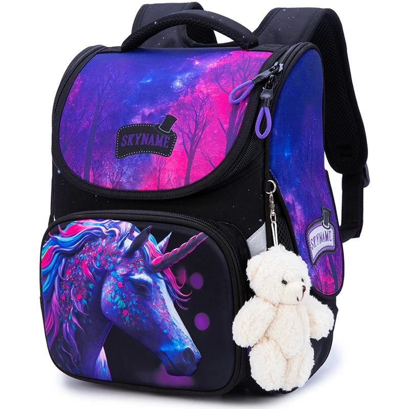 Kid's Girl Nylon Zipper Closure Cartoon Pattern School Backpack