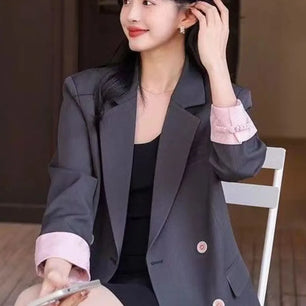 Women's Cotton Notched Long Sleeves Single Breasted Blazer