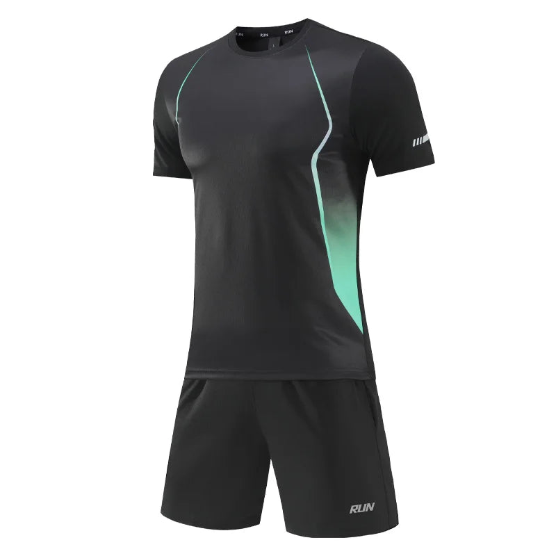 Men's Polyester O-Neck Short Sleeve Printed Breathable Sports Set