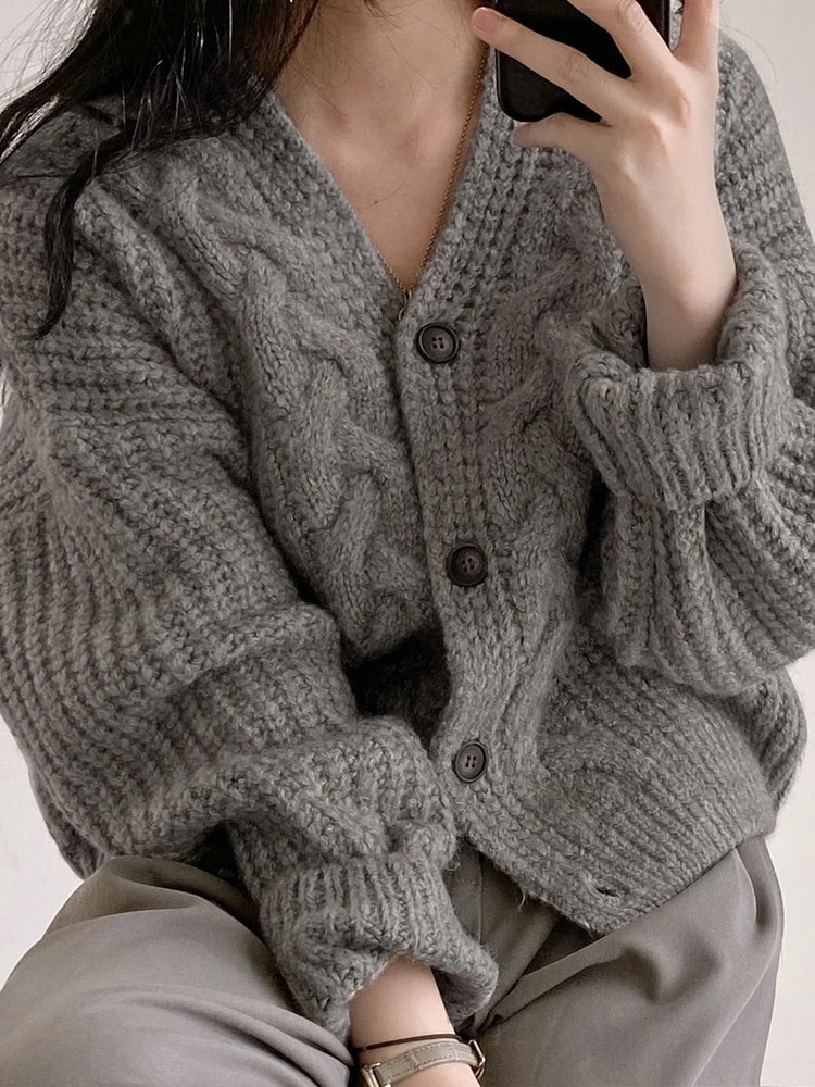 Women's Polyester V-Neck Long Sleeves Knitted Pattern Sweater