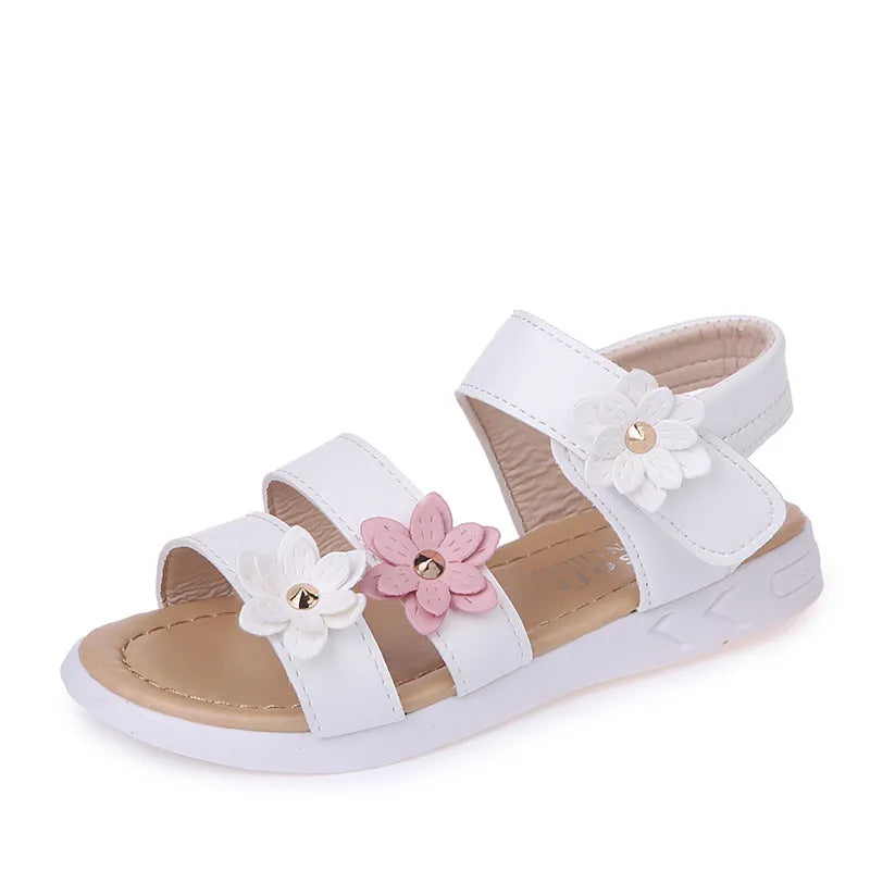 Kid's Open Toe Floral Pattern Hook Loop Closure Party Sandals