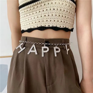 Women's Metal High Waist Buckle Closure Letter Pattern Chain Belt