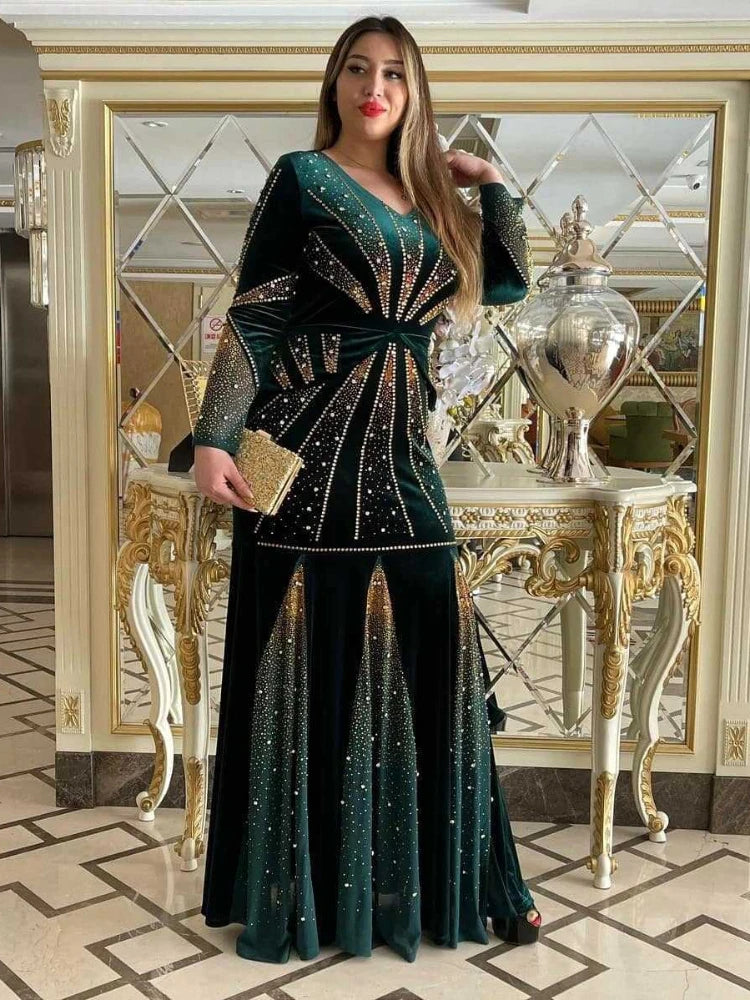 Women's Arabian Polyester Full Sleeves Sequined Pattern Dress