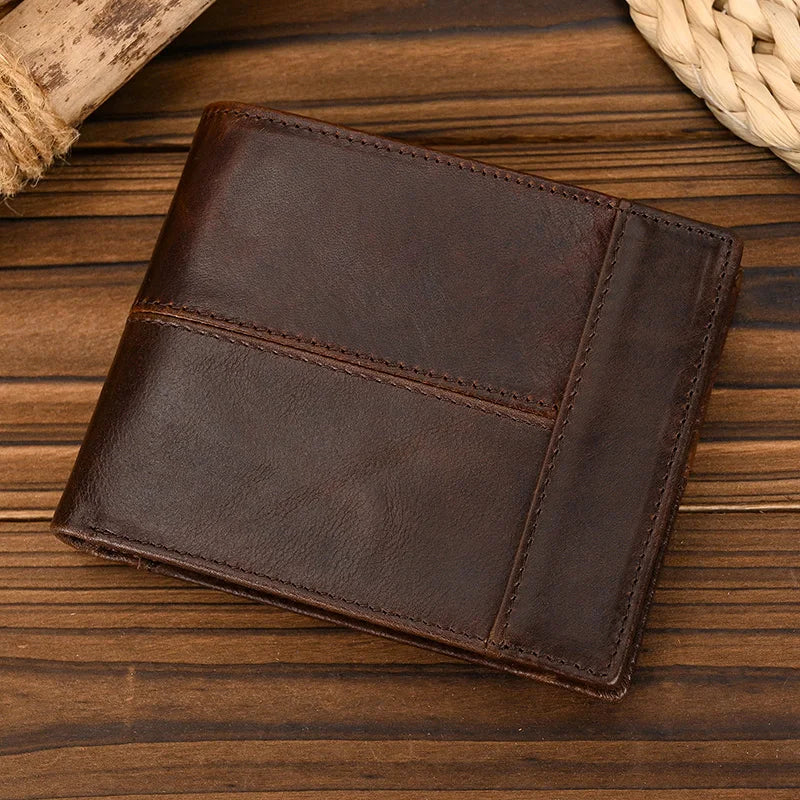 Men's Genuine Leather Solid Pattern Card Holder Trendy Wallets