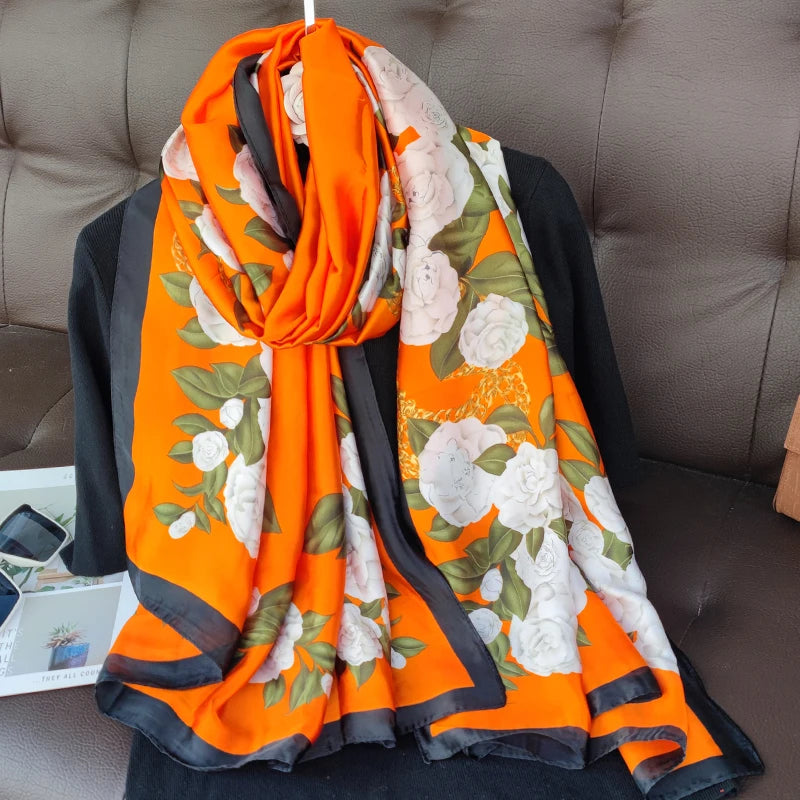 Women's Silk Neck Wrap Floral Pattern Trendy Beach Scarves