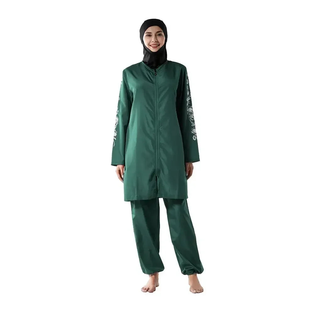 Women's Arabian Polyester Full Sleeves Solid Pattern Swimwear Set