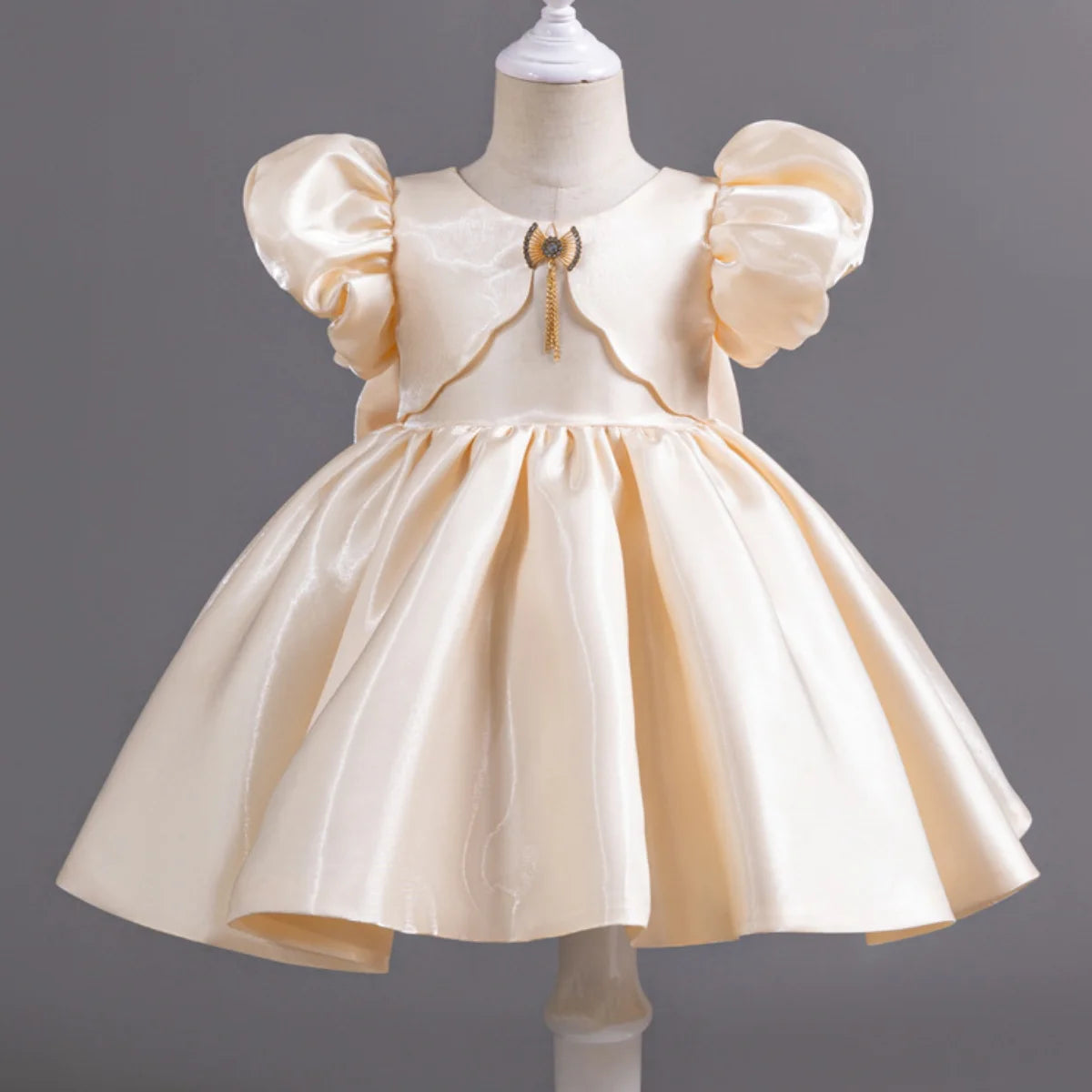 Kid's Girl Polyester O-Neck Short Sleeve Pleated Princess Dress