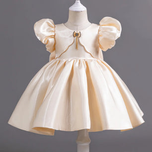 Kid's Girl Polyester O-Neck Short Sleeve Pleated Princess Dress