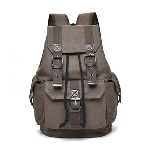 Men's Canvas Pin Buckle Closure Solid Pattern Casual Backpack