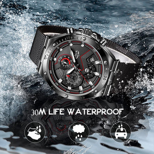 Men's Stainless Steel Hook Buckle Clasp Waterproof Quartz Watches