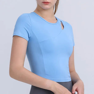 Women's O-Neck Polyester Short Sleeves Breathable Workout Top