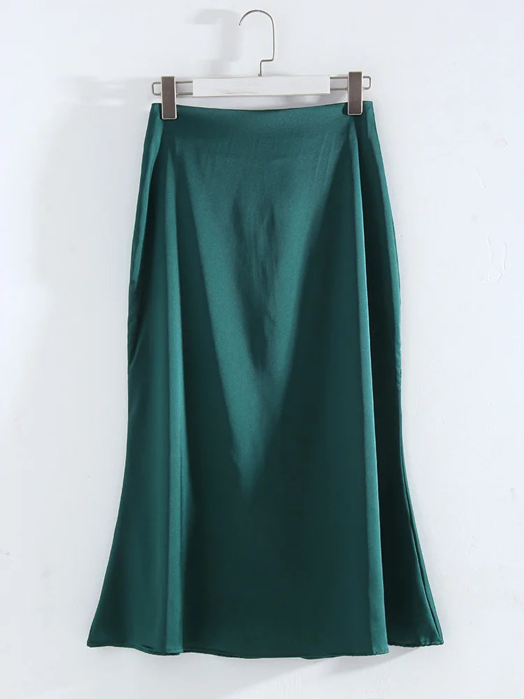 Women's Acetate High Waist Solid Pattern Casual Wear Maxi Skirts