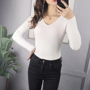 Women's Acrylic V-Neck Full Sleeves Solid Pattern Pullover Sweater