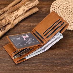 Men's Genuine Leather Solid Pattern Card Holder Trendy Wallets