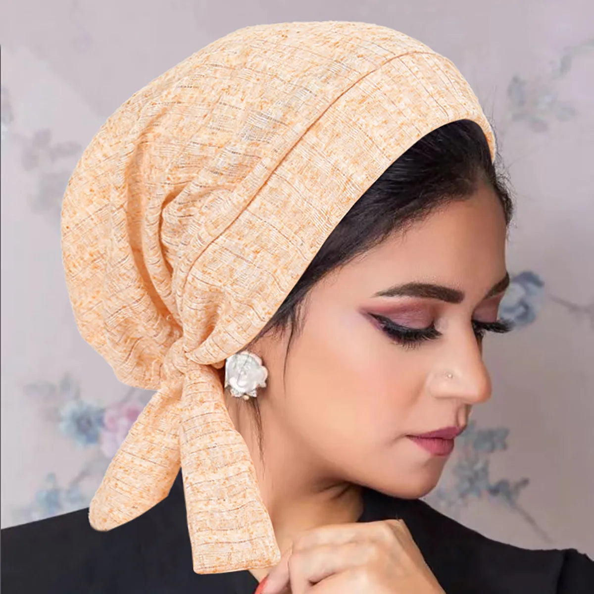 Women's Arabian Polyester Headwear Solid Pattern Turban Hijabs