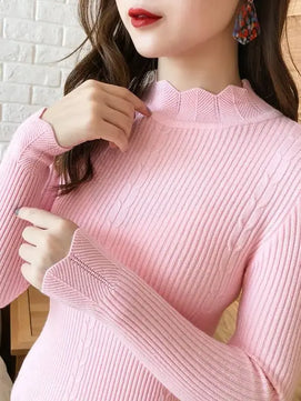 Women's Acrylic Mock Neck Full Sleeves Casual Pullover Sweater