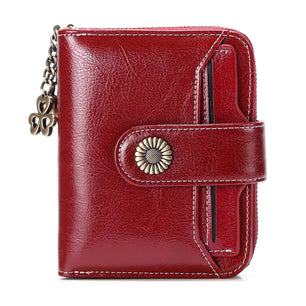 Women's Genuine Leather Zipper Hasp Closure Card Holder Wallet