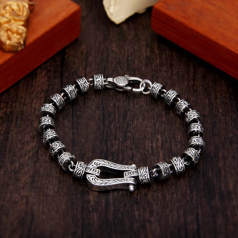 Men's 100% 925 Sterling Silver Trendy Geometric Pattern Bracelet