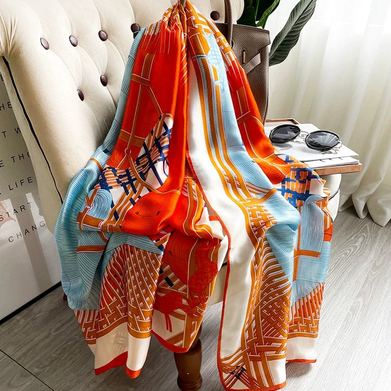 Women's Silk Neck Wrap Printed Pattern Trendy Beach Scarves