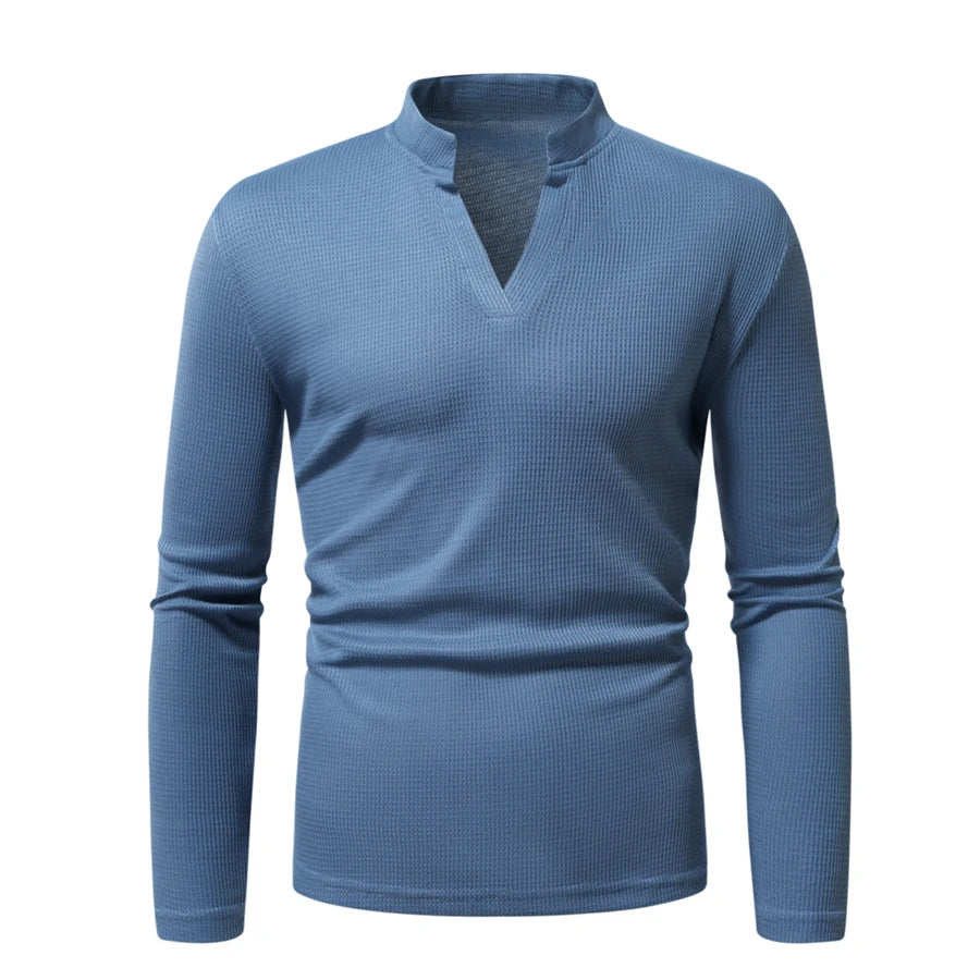 Men's Polyester V-Neck Full Sleeve Single Breasted Casual T-Shirts