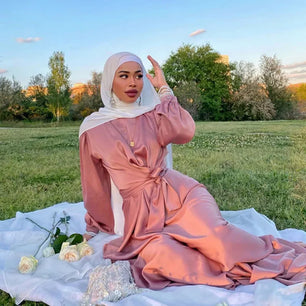 Women's Arabian Polyester Full Sleeve Plain Pattern Elegant Dress