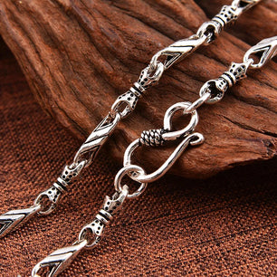 Men's 925 Sterling Silver Link Chain Geometric Pattern Necklace