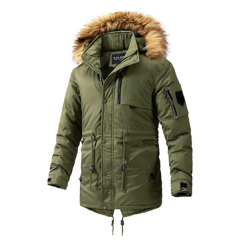 Men's Polyester Full Sleeves Zipper Closure Winter Hooded Jacket