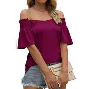 Women's V-Neck Cotton Short Sleeves Elegant Hollow Out Tops