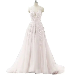 Women's Polyester V-Neck Sleeveless A-Line Bridal Wedding Dress