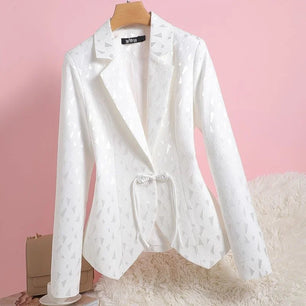 Women's Cotton Notched Long Sleeves Single Button Chic Blazer