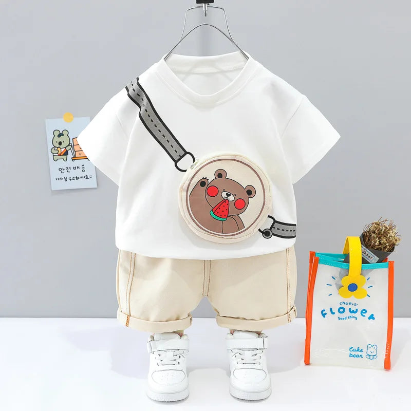 Kid's Boys Cotton Short Sleeves Cartoon Pattern Casual Clothes