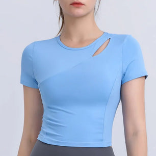 Women's O-Neck Polyester Short Sleeves Breathable Workout Top