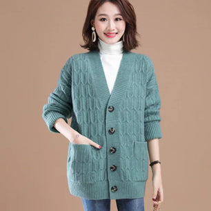 Women's Acetate V-Neck Full Sleeves Knitted Pattern Sweater