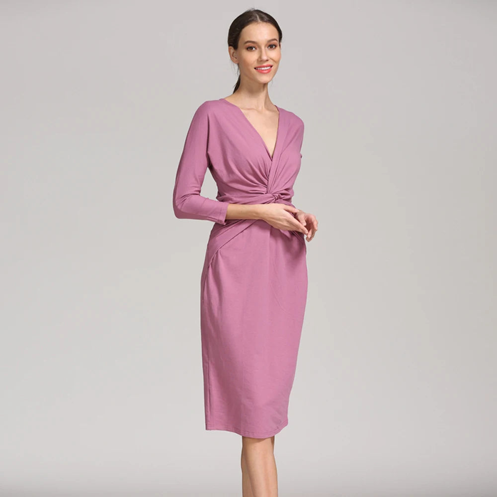 Women's Spandex V-Neck Long Sleeve Solid Pattern Maternity Dress