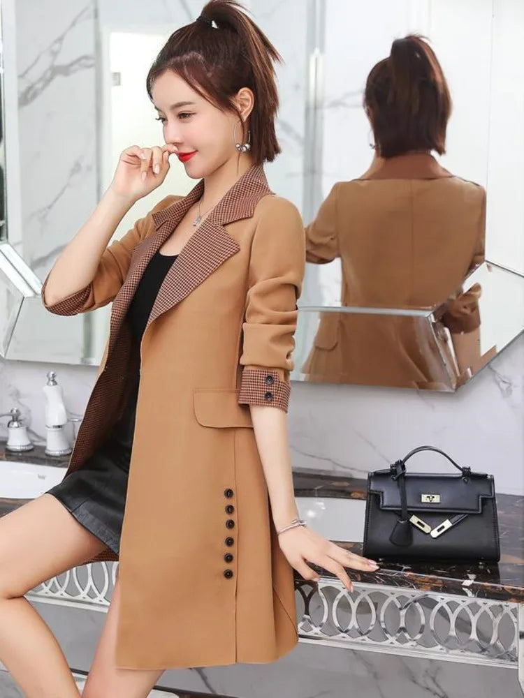 Women's Cotton Notched Long Sleeves Solid Pattern Casual Blazers