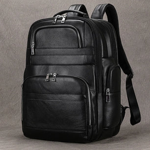 Men's Genuine Leather Zipper Closure Solid Pattern Backpack