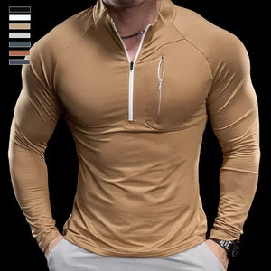 Men's Polyester Long Sleeve Pullover Closure Casual T-Shirt