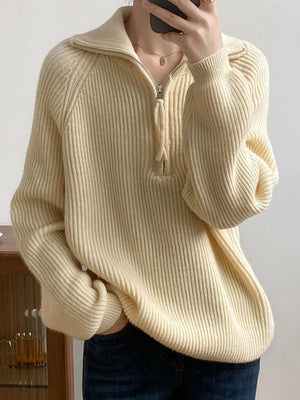 Women's Polyester Turn-Down Collar Full Sleeves Solid Sweater