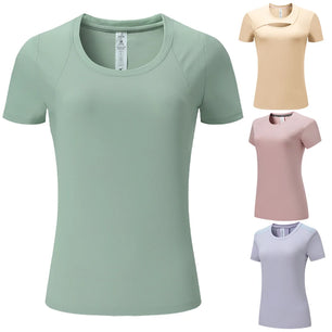 Women's Polyester Short Sleeve Breathable Plain Pattern Yoga Shirt