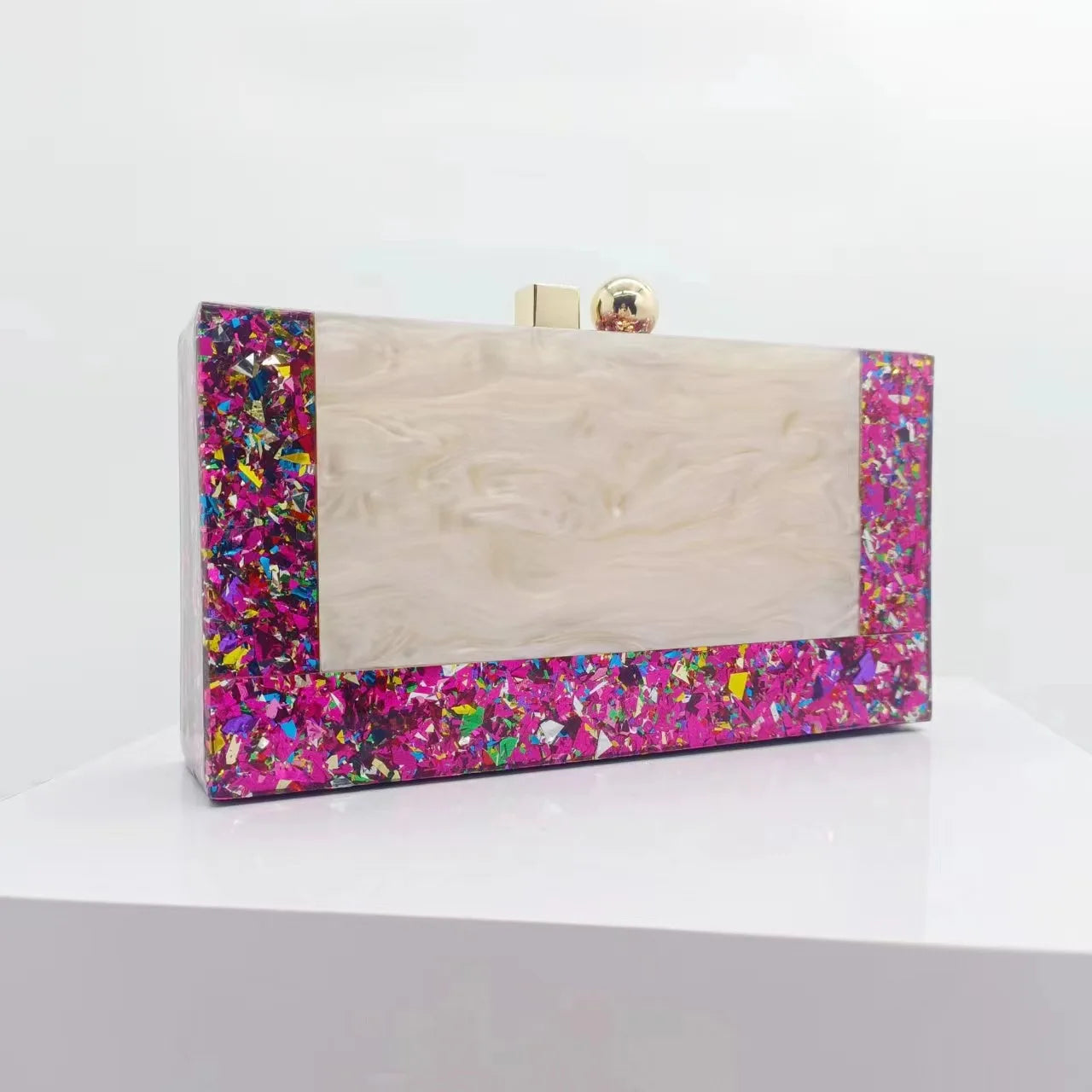 Women's Metallic Hasp Closure Sequined Pattern Wedding Clutch