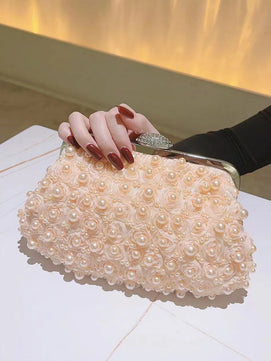 Women's Linen Hasp Closure Pearl Pattern Classic Wedding Clutch