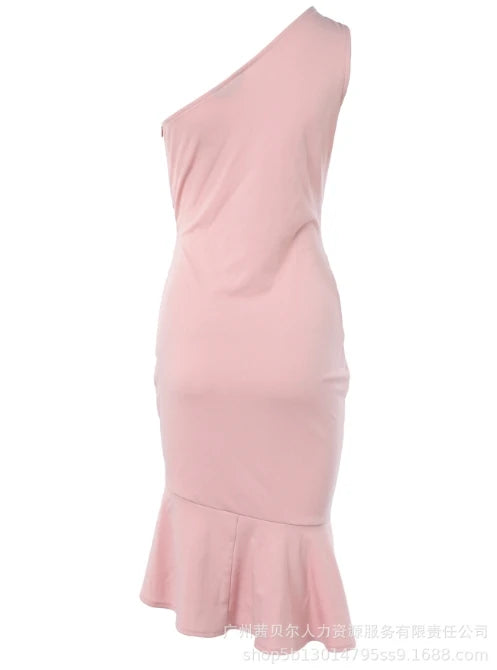 Women's Polyester Diagonal Neck Sleeveless Pleated Party Dress