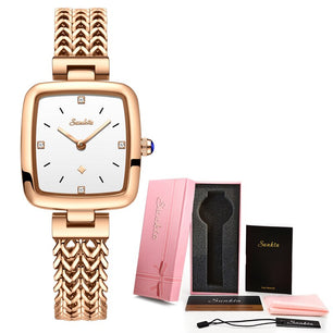 Women's Stainless Steel Case Push Button Hidden Clasp Watch