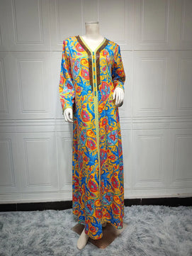 Women's Arabian Polyester Full Sleeve Floral Pattern Party Dress