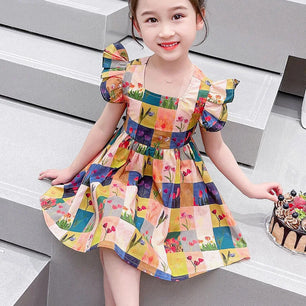 Kid's Girl Polyester Short Sleeves Plaid Pattern Princess Dress