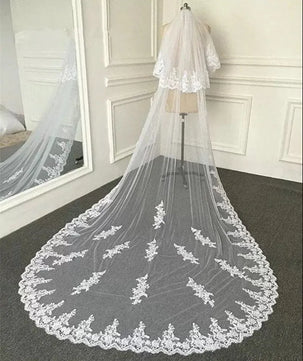 Women's Polyester Lace Edge Two-Layer Cathedral Wedding Veils